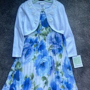 Bonnie Jean Blue Floral Dress with White Bolero